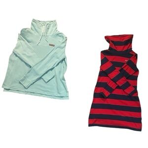 Vineyard Vines Light Blue Pullover and Red Navy Striped Hoodie Dress Bundle